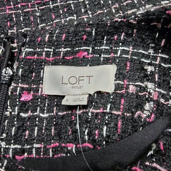 Loft Outlet Black Pink White Tweed Short Sleeve Shift Dress Size 8 - Picture 7 of 11